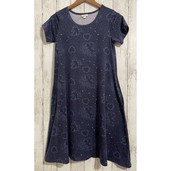 LULAROE XXS JESSIE Dress HEARTS & CHERUBS, CONSTELLATIONS Valentine's Day NAVY - Picture 1 of 3